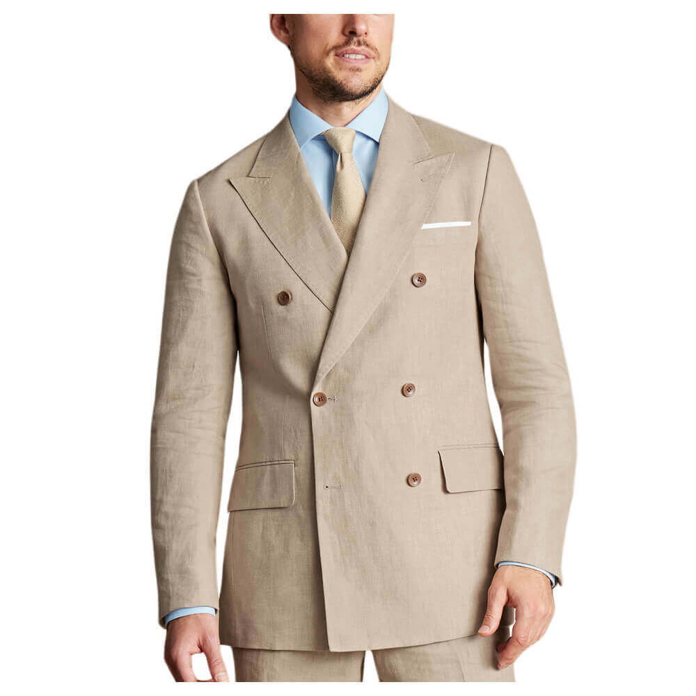 Charles Tyrwhitt Double Breasted Linen Jacket - Taupe